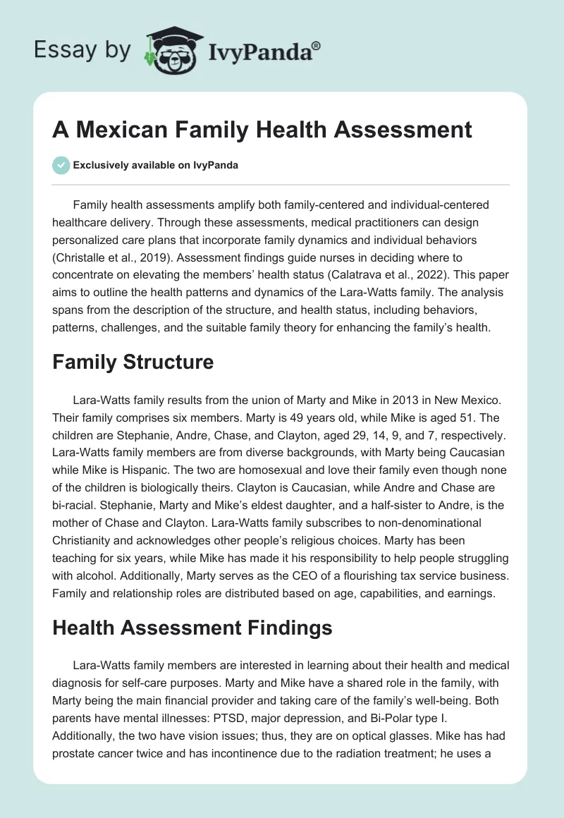 A Mexican Family Health Assessment. Page 1