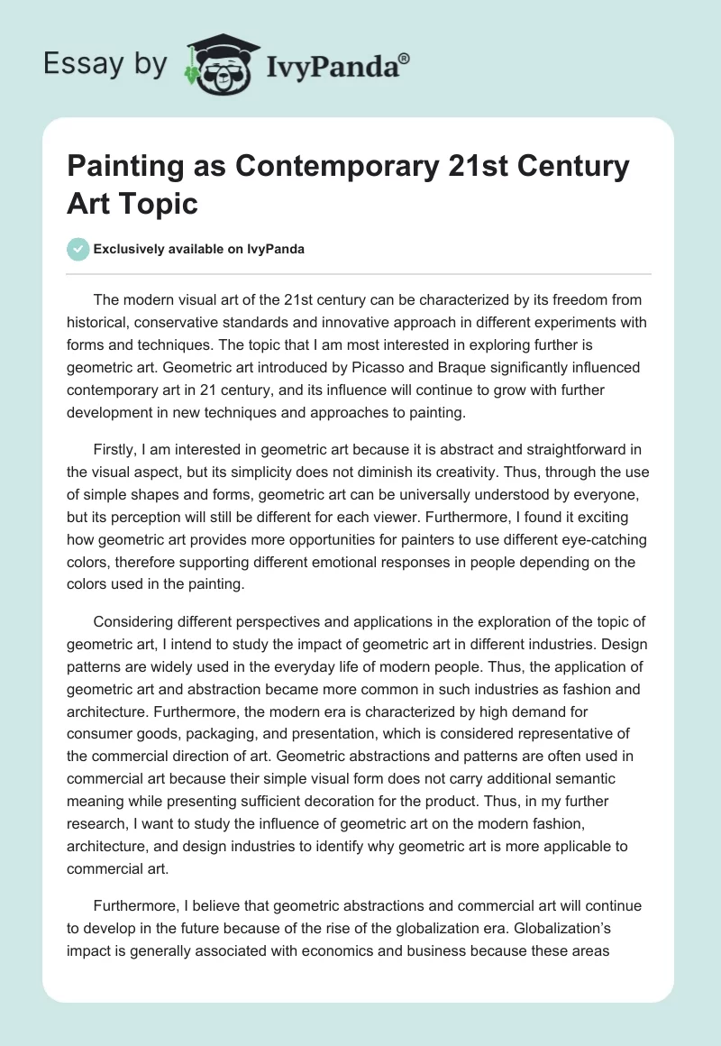 Painting as Contemporary 21st Century Art Topic. Page 1