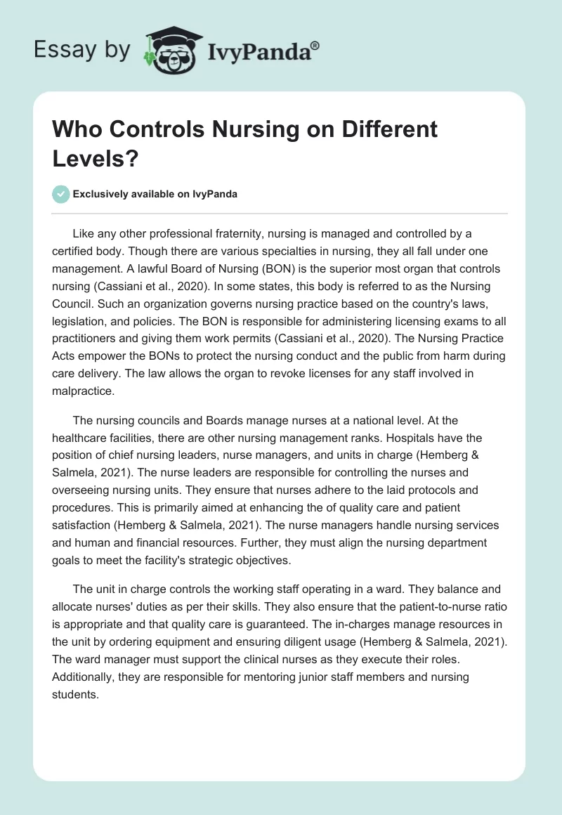Who Controls Nursing on Different Levels?. Page 1