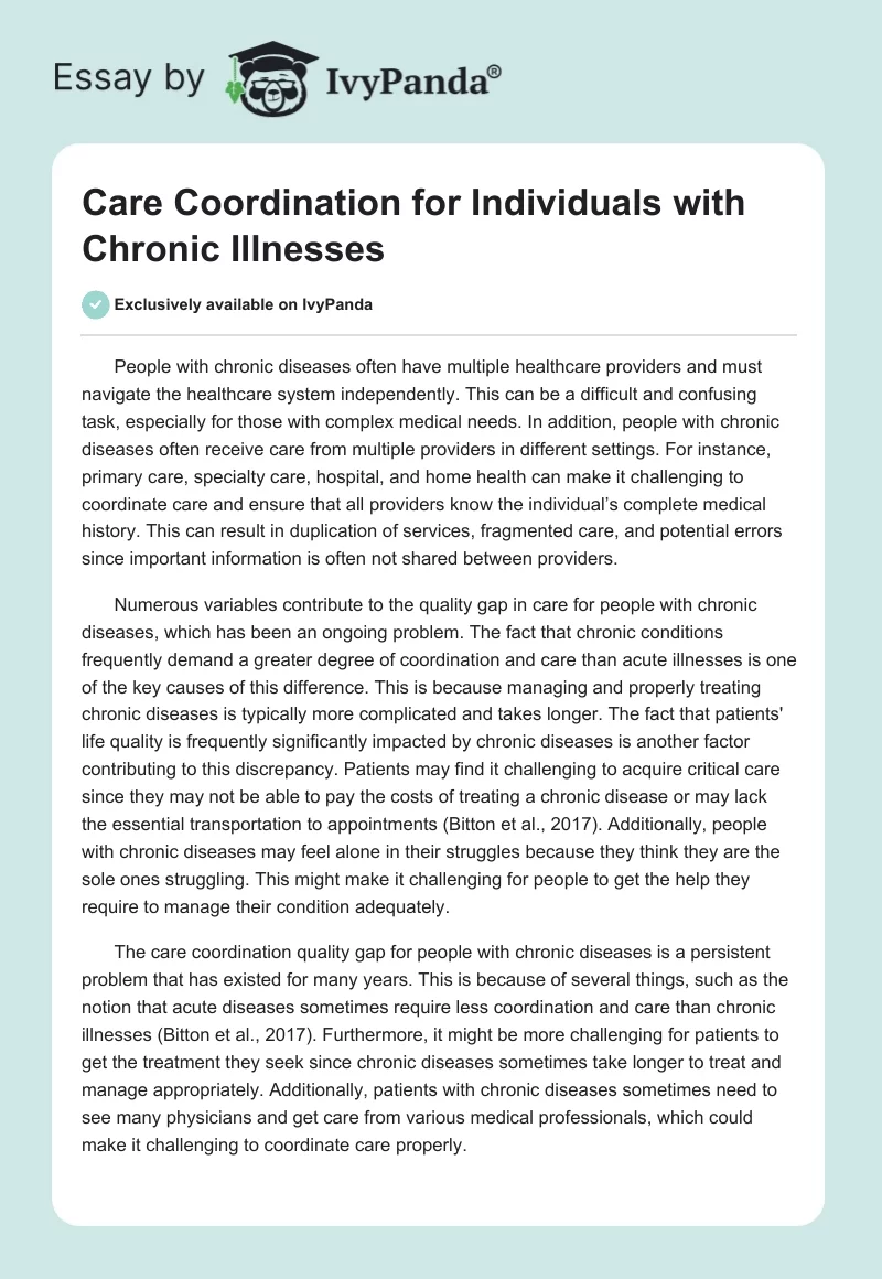 Care Coordination for Individuals with Chronic Illnesses. Page 1
