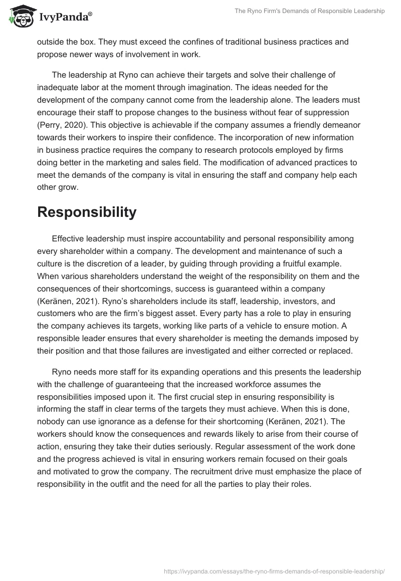 The Ryno Firm's Demands of Responsible Leadership. Page 3