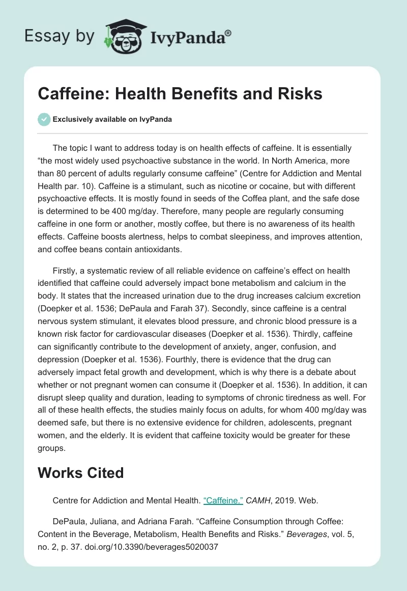 Caffeine: Health Benefits and Risks. Page 1