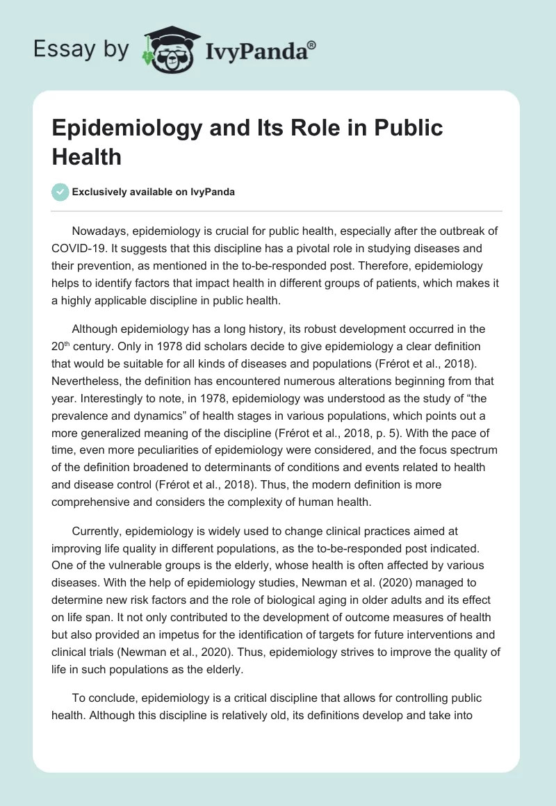 Epidemiology and Its Role in Public Health. Page 1