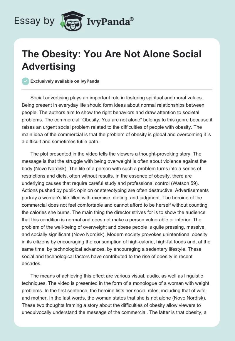 The Obesity: You Are Not Alone Social Advertising. Page 1