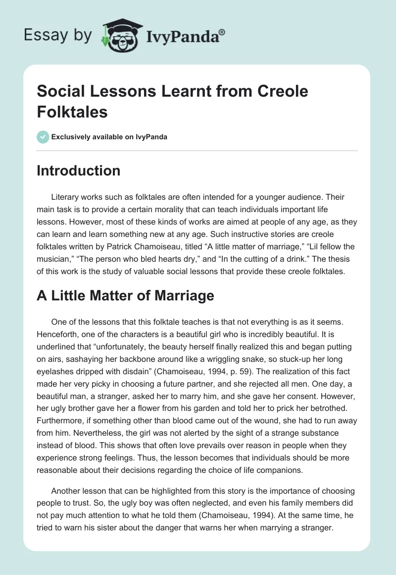 Social Lessons Learnt from Creole Folktales. Page 1