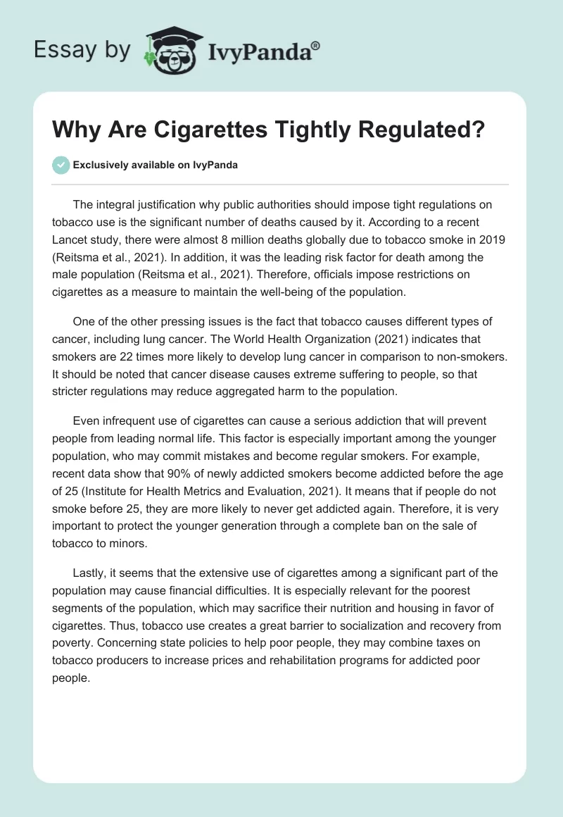 Why Are Cigarettes Tightly Regulated?. Page 1
