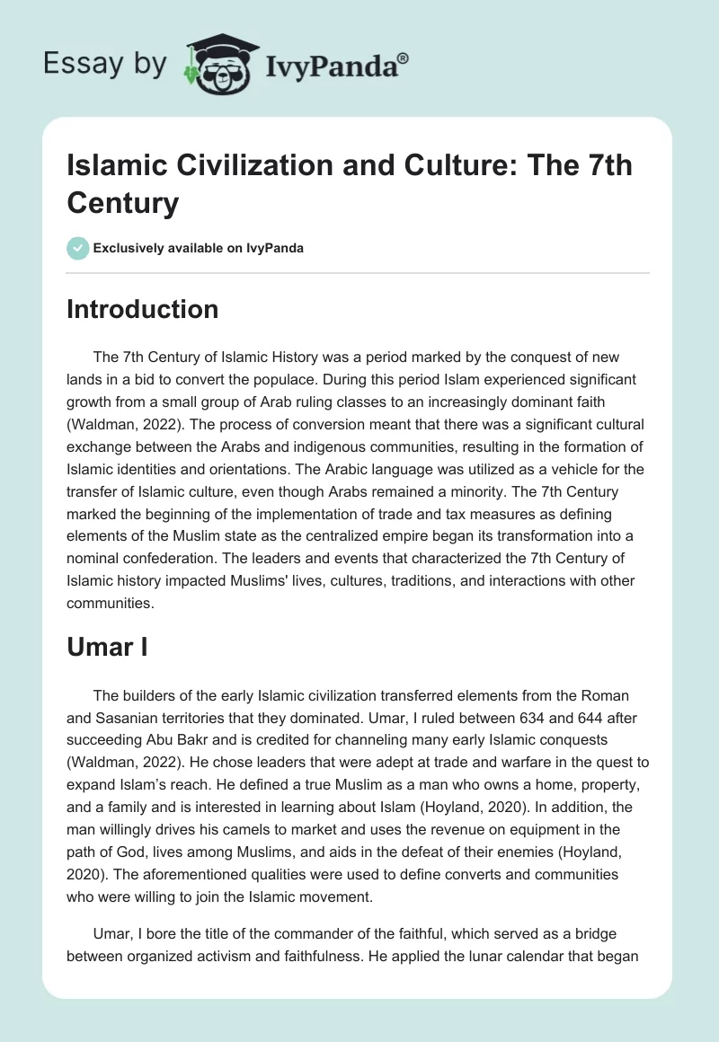 Islamic Civilization and Culture: The 7th Century. Page 1