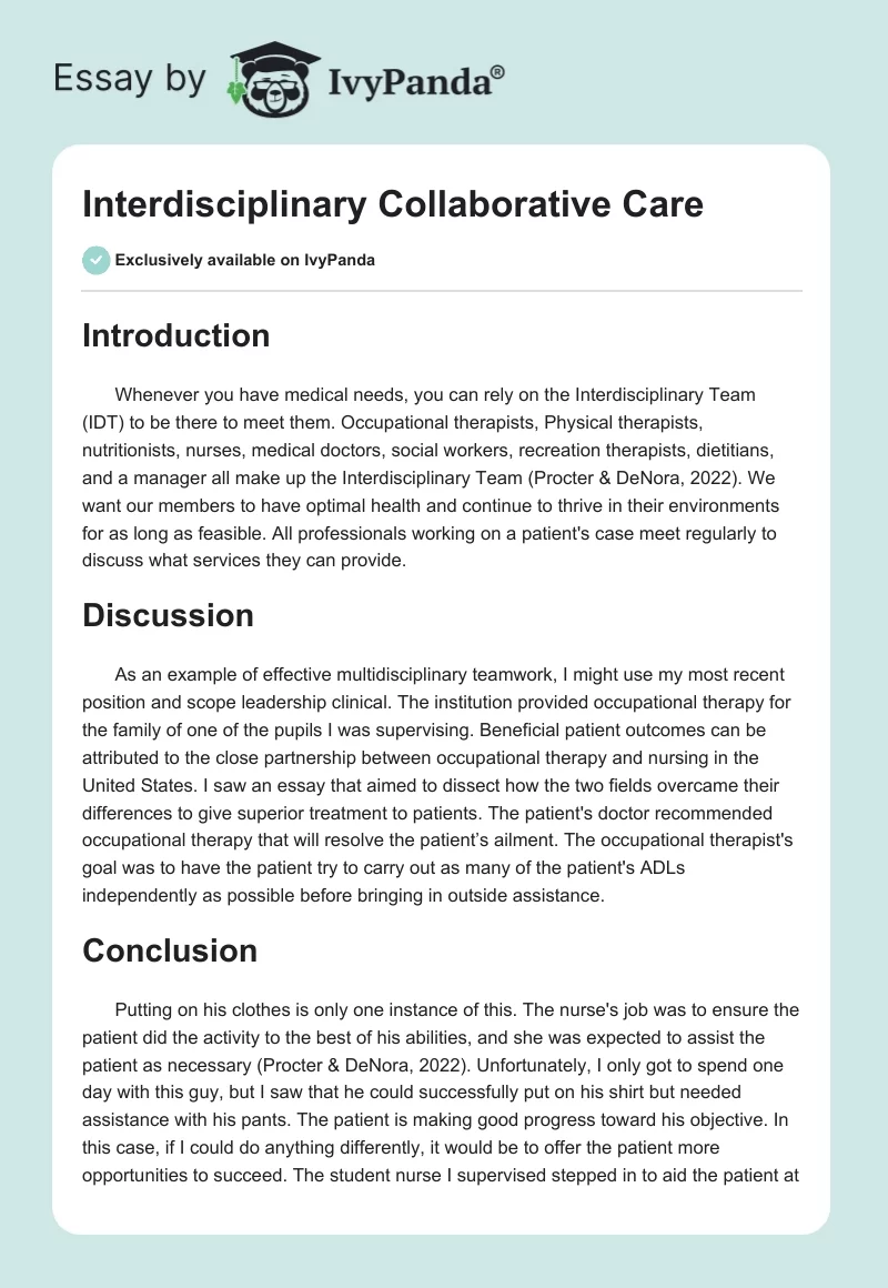 Interdisciplinary Collaborative Care. Page 1