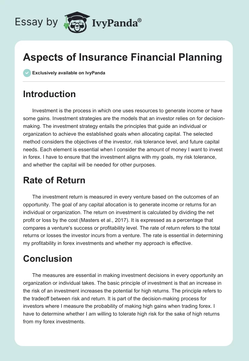 Aspects of Insurance Financial Planning. Page 1