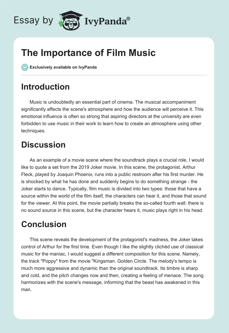 The Importance of Film Music. Page 1
