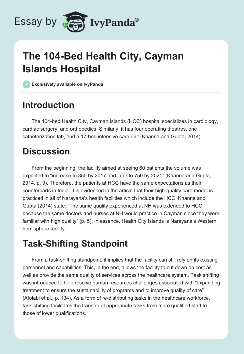 The 104-Bed Health City, Cayman Islands Hospital. Page 1