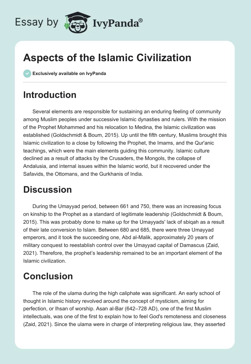 Aspects of the Islamic Civilization. Page 1