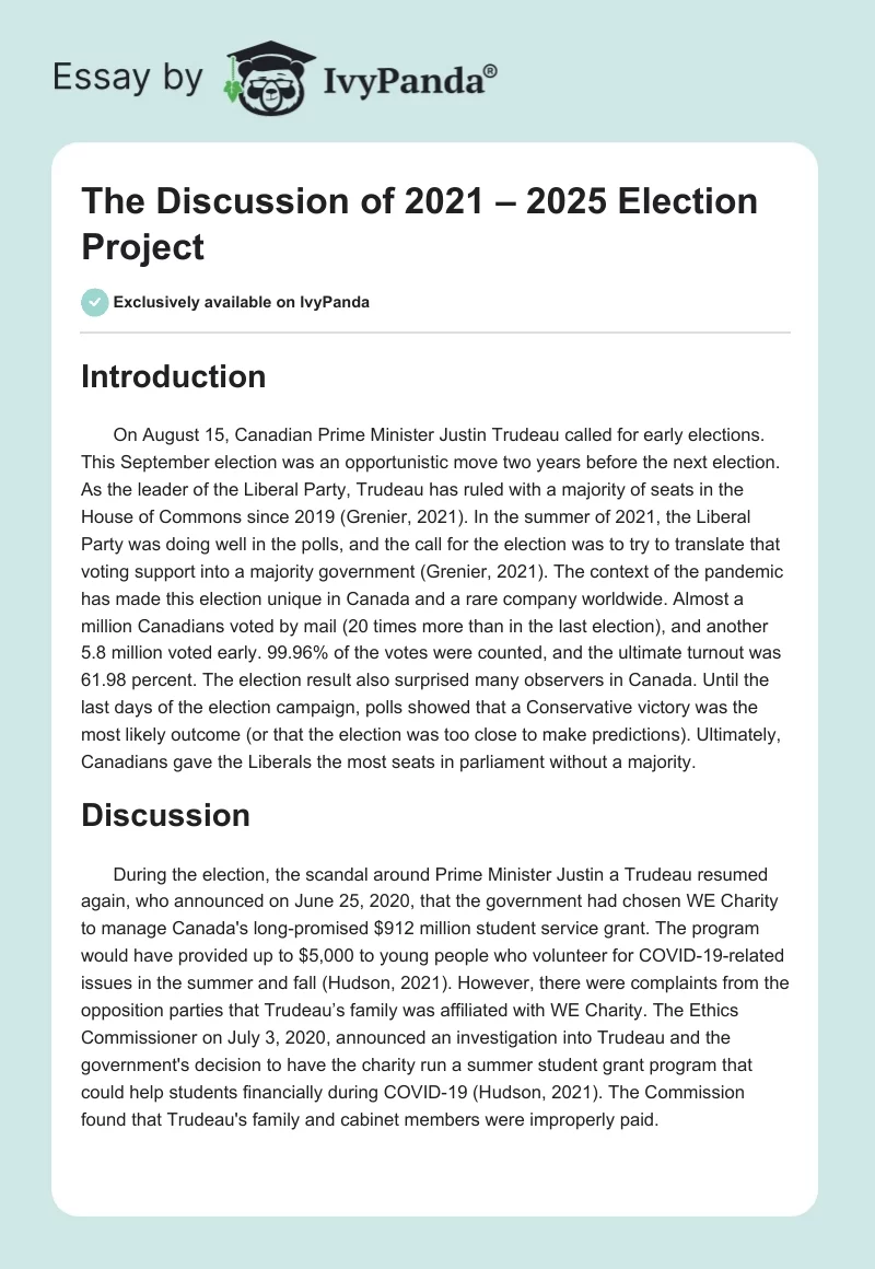 The Discussion of 2021 – 2025 Election Project. Page 1