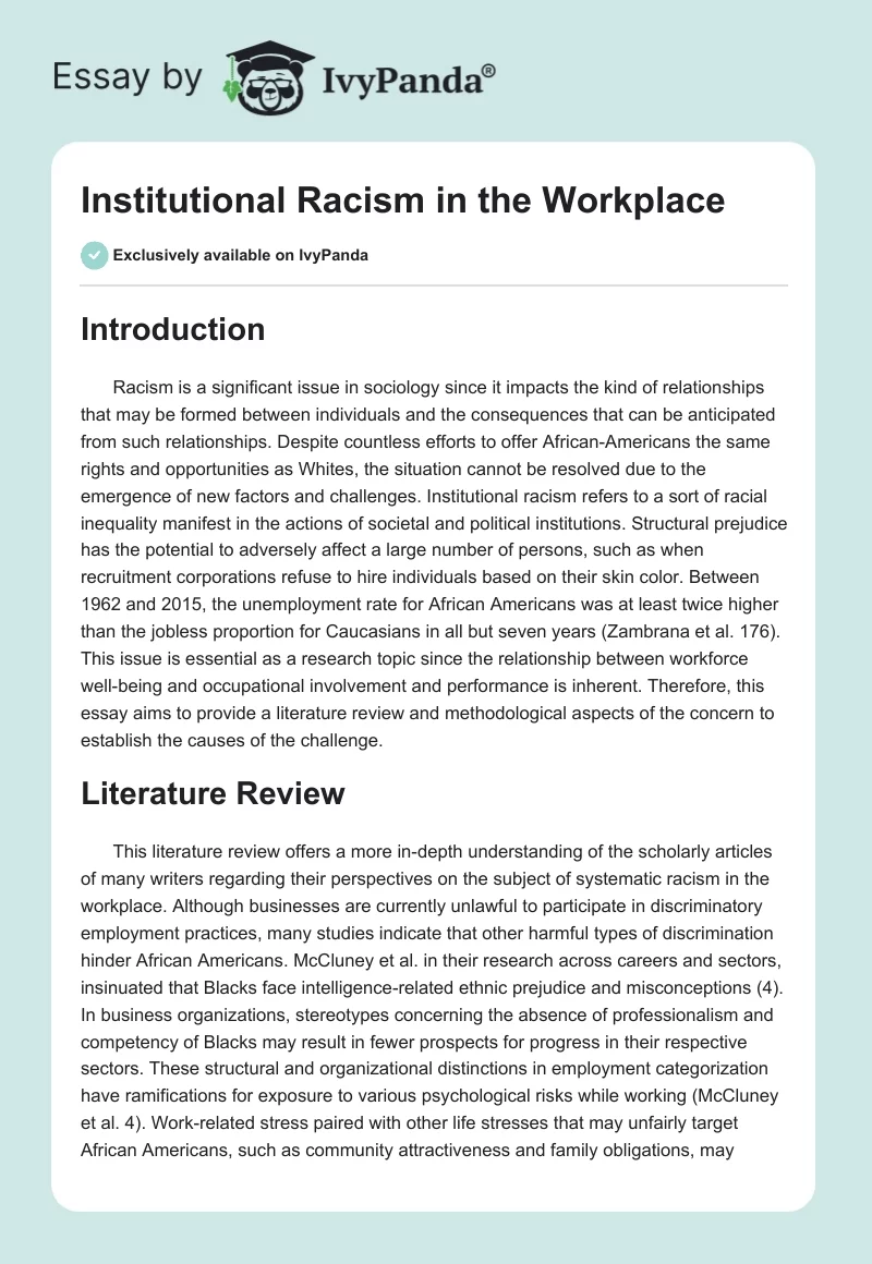 Institutional Racism in the Workplace. Page 1