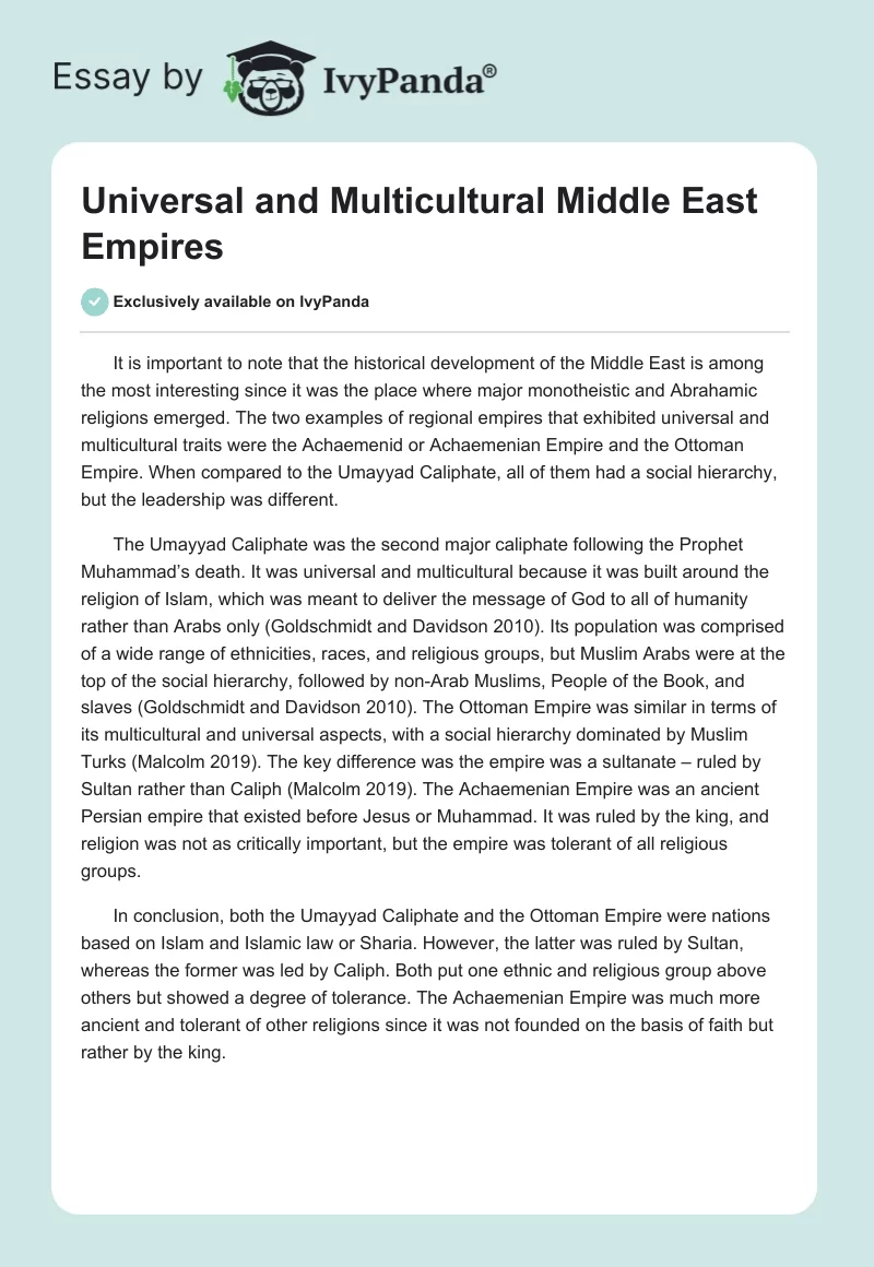 "Universal and Multicultural" Middle East Empires. Page 1