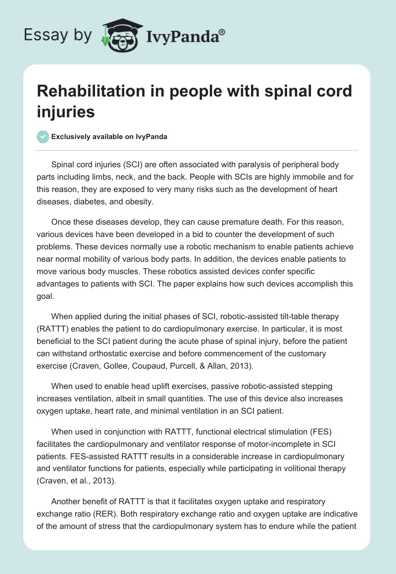 Rehabilitation in people with spinal cord injuries. Page 1