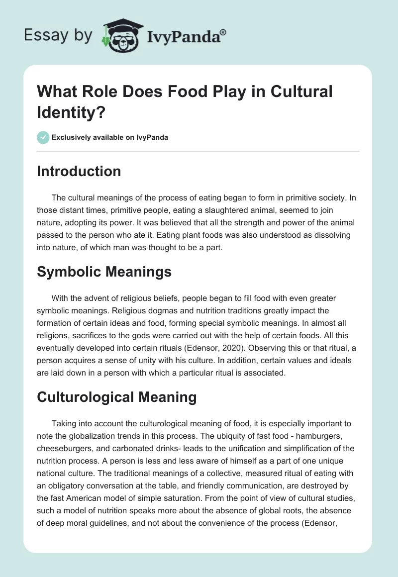 What Role Does Food Play in Cultural Identity?. Page 1