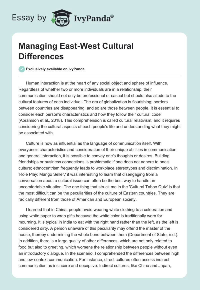 Managing East-West Cultural Differences. Page 1