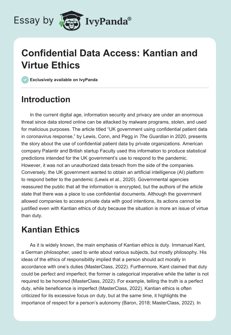Confidential Data Access: Kantian and Virtue Ethics. Page 1