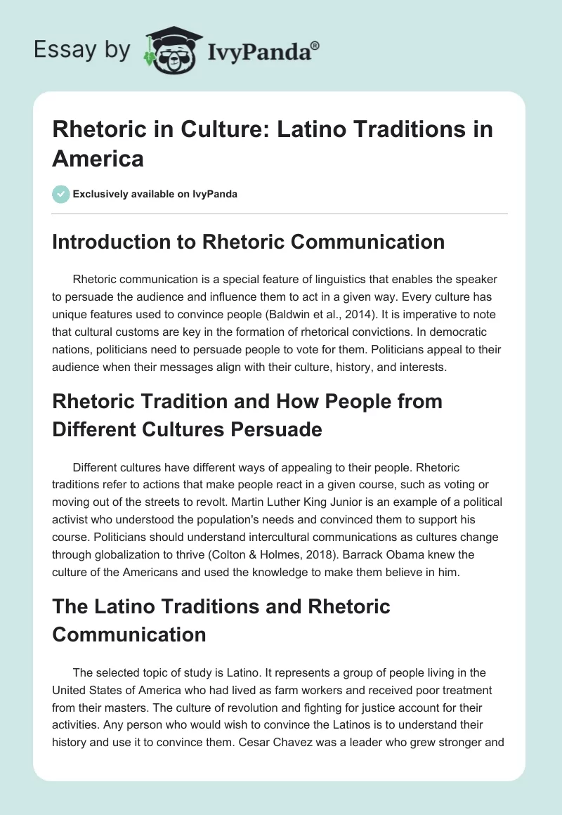 Rhetoric in Culture: Latino Traditions in America. Page 1