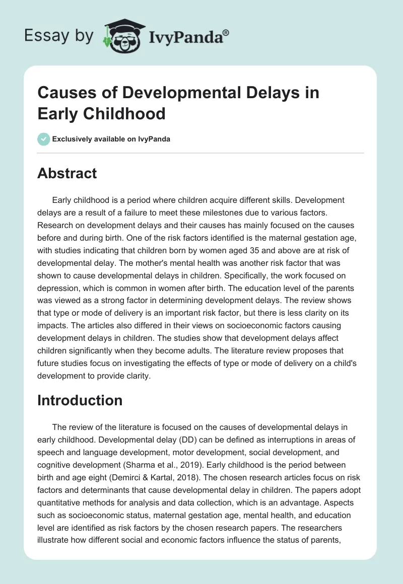 Causes of Developmental Delays in Early Childhood. Page 1