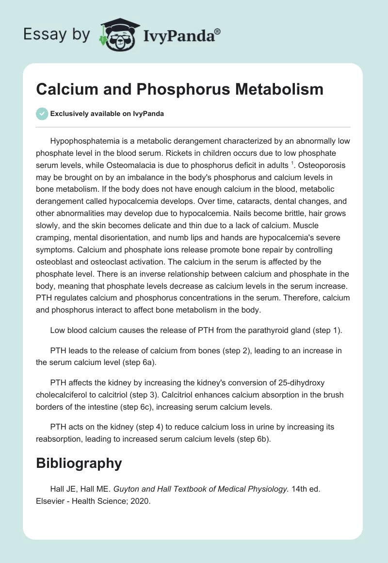 Calcium and Phosphorus Metabolism. Page 1