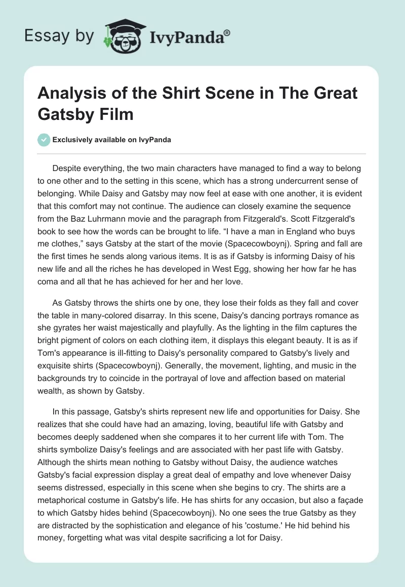 Analysis of the Shirt Scene in "The Great Gatsby" Film. Page 1