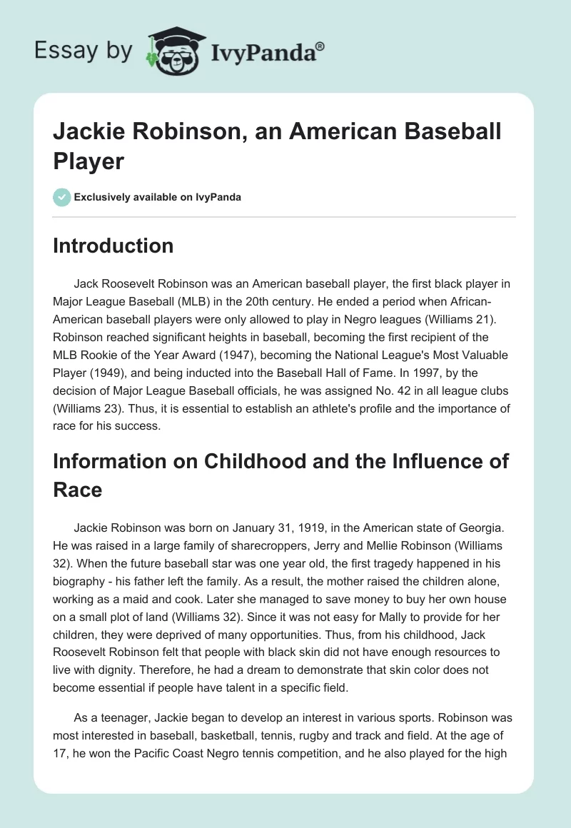 Jackie Robinson, an American Baseball Player. Page 1