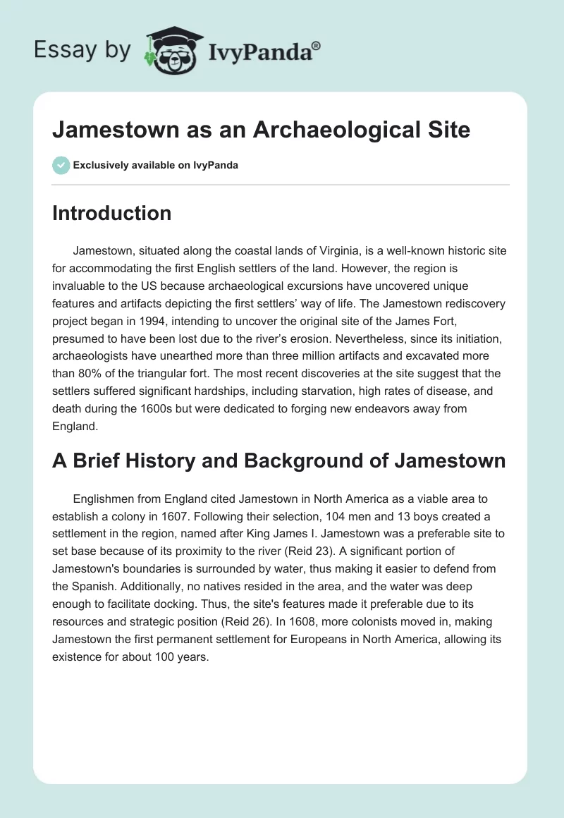 Jamestown as an Archaeological Site. Page 1