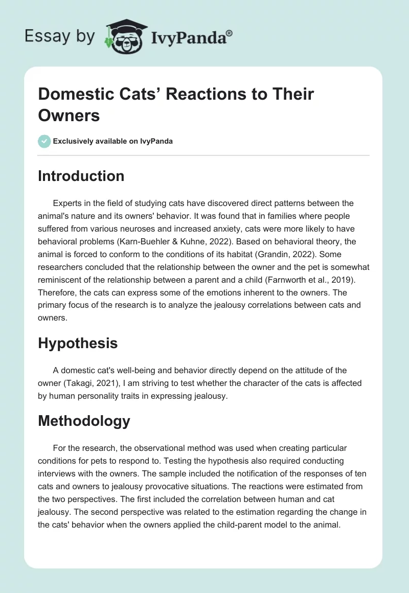 Domestic Cats’ Reactions to Their Owners. Page 1