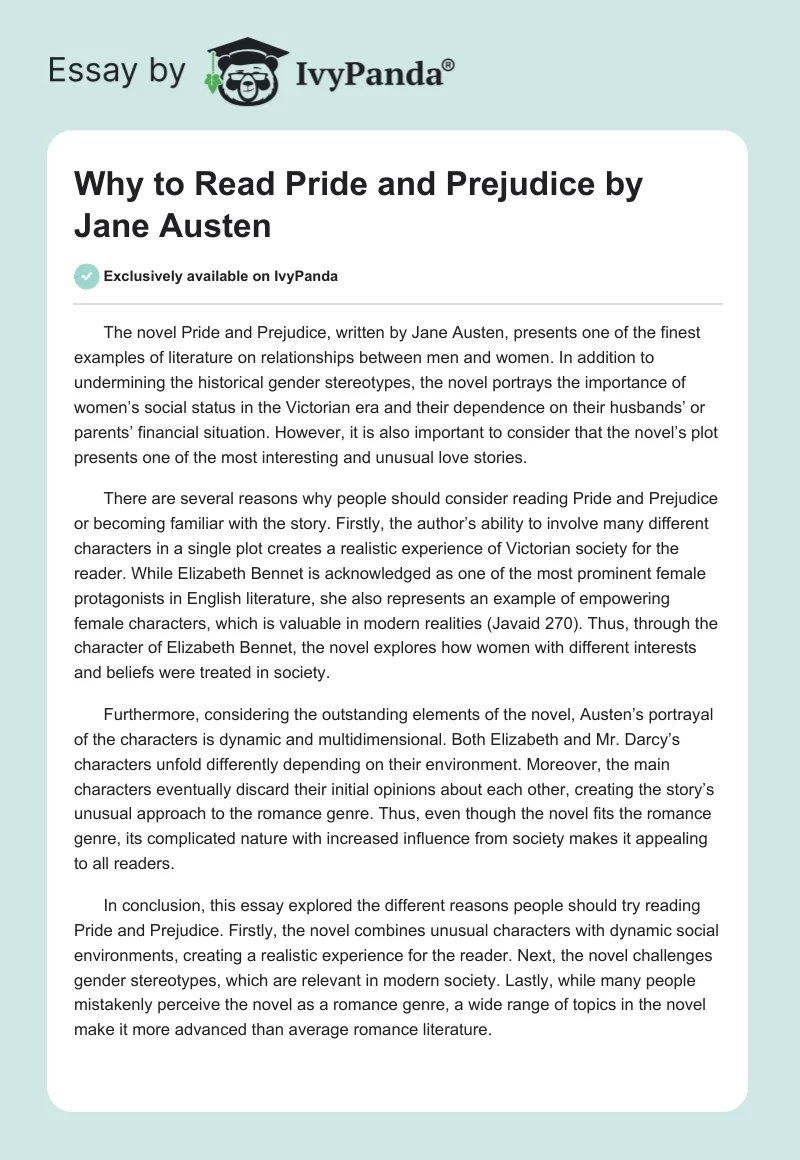 Why to Read "Pride and Prejudice" by Jane Austen. Page 1