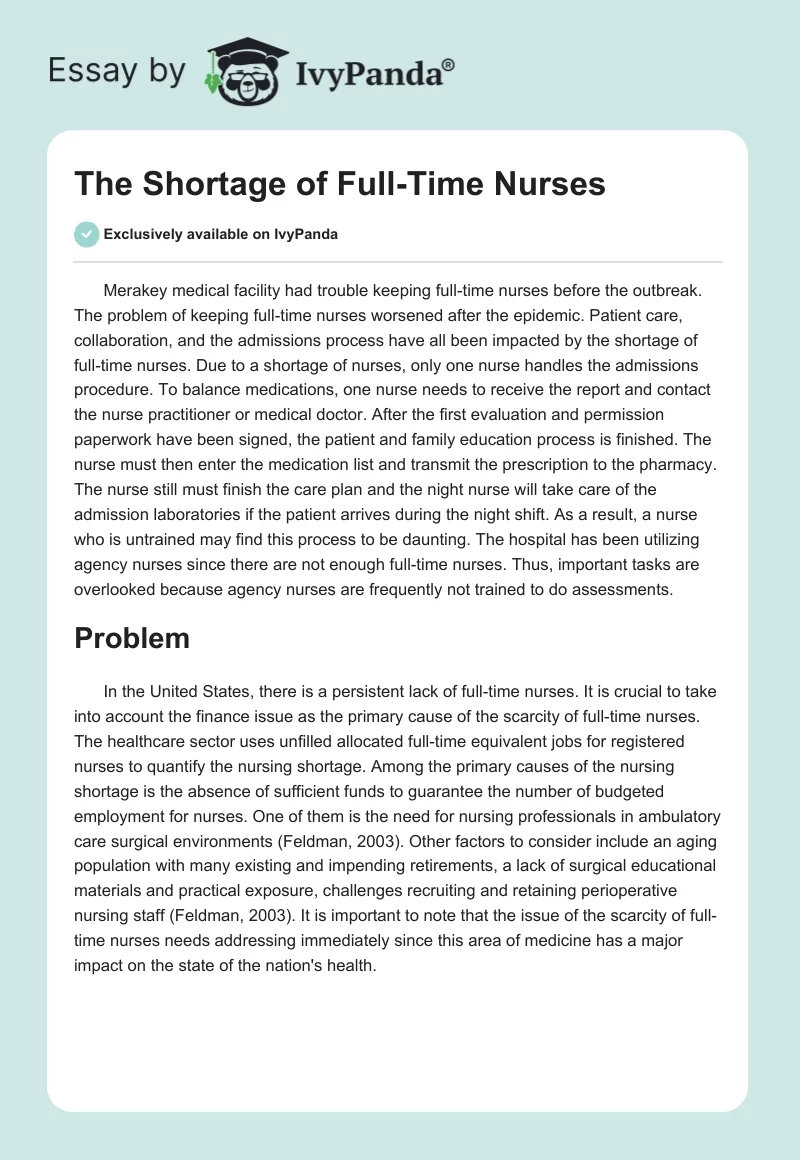 The Shortage of Full-Time Nurses. Page 1