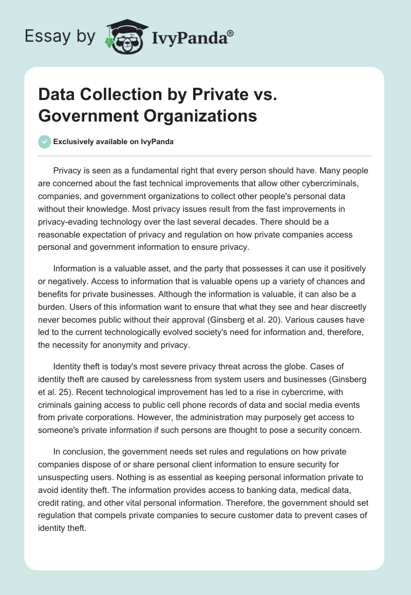 Data Collection by Private vs. Government Organizations. Page 1