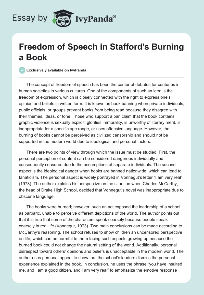 Freedom of Speech in Stafford's Burning a Book. Page 1