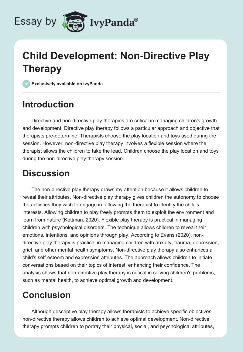 Child Development: Non-Directive Play Therapy. Page 1