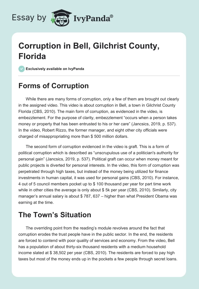 Corruption in Bell, Gilchrist County, Florida. Page 1