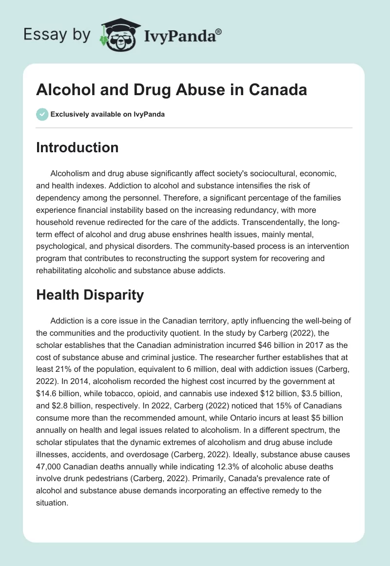 Alcohol and Drug Abuse in Canada. Page 1