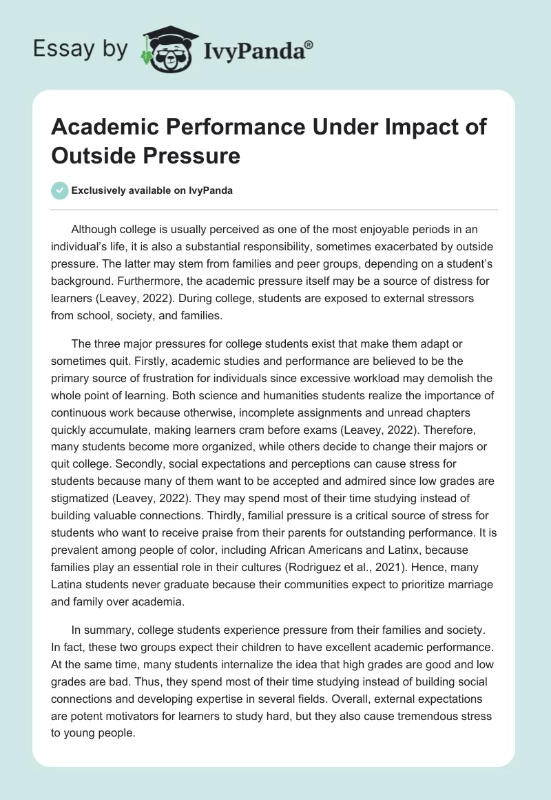 Academic Performance Under Impact of Outside Pressure. Page 1