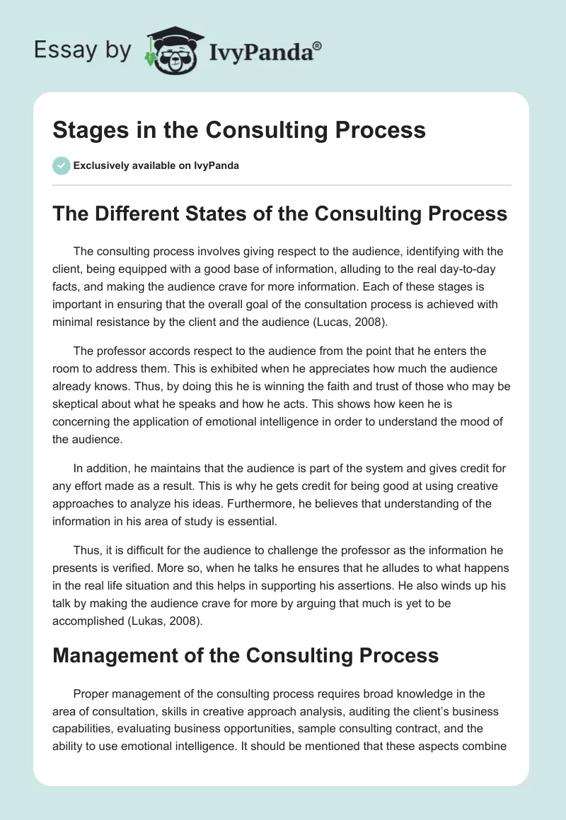 Stages in the Consulting Process. Page 1