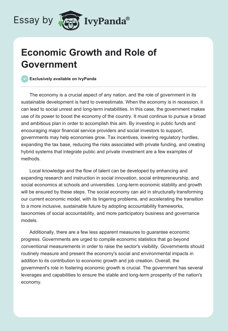 Economic Growth and Role of Government. Page 1