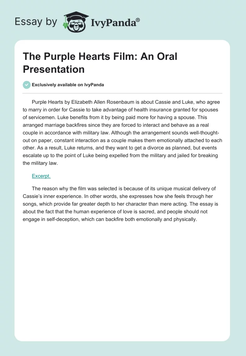 The "Purple Hearts" Film: An Oral Presentation. Page 1