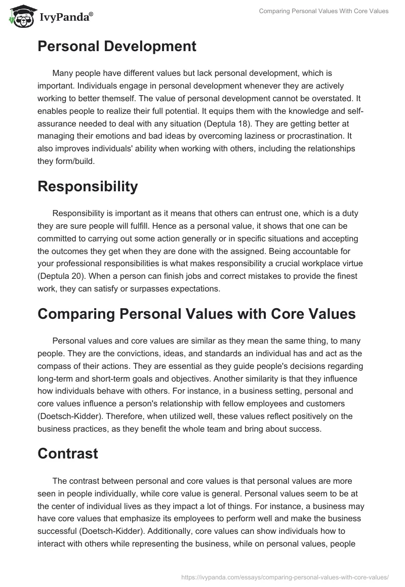 Comparing Personal Values With Core Values. Page 2