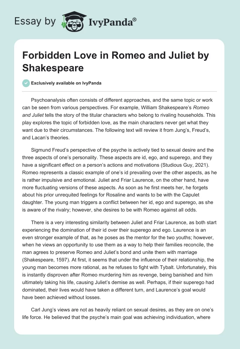 Forbidden Love in Romeo and Juliet by Shakespeare. Page 1