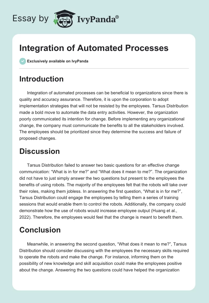Integration of Automated Processes. Page 1