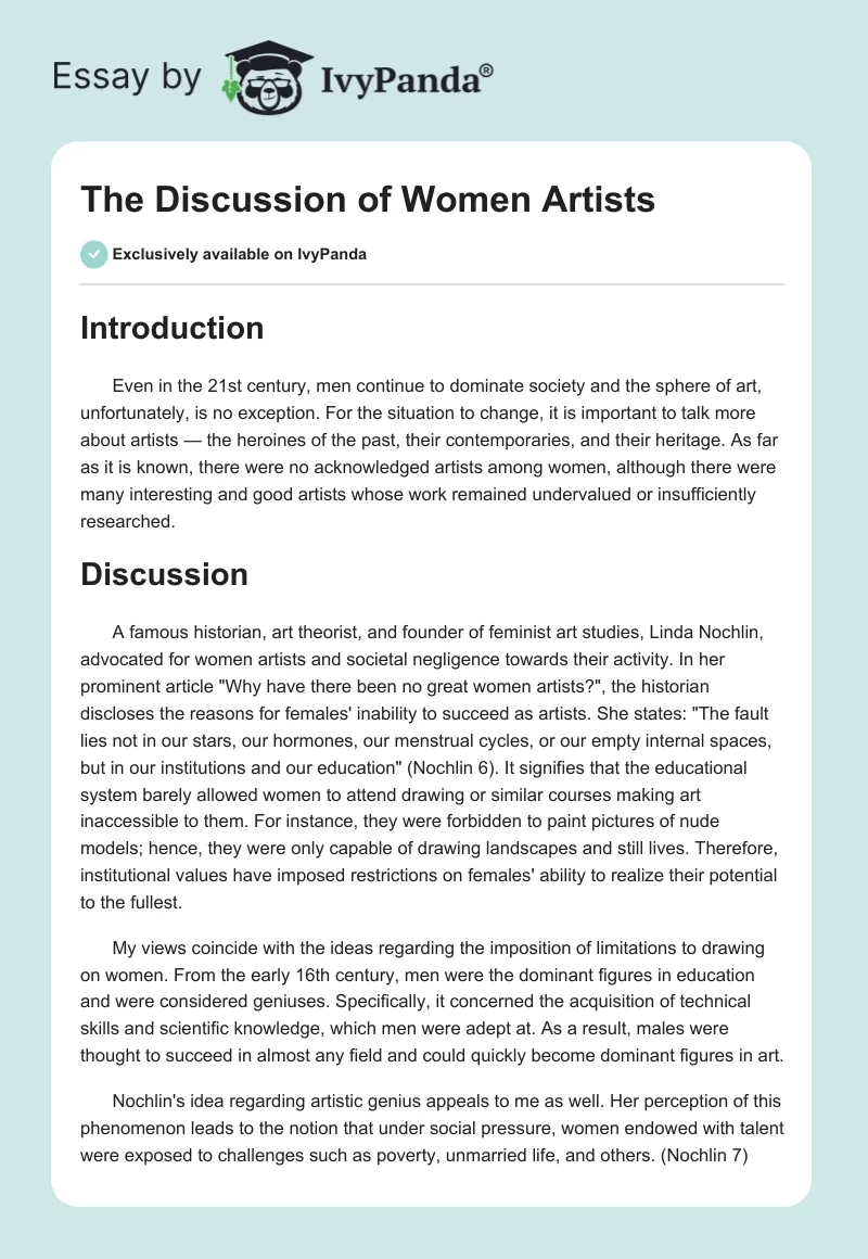 The Discussion of Women Artists. Page 1