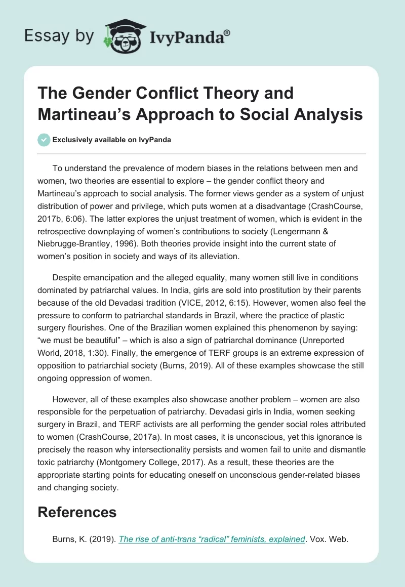 The Gender Conflict Theory and Martineau’s Approach to Social Analysis. Page 1