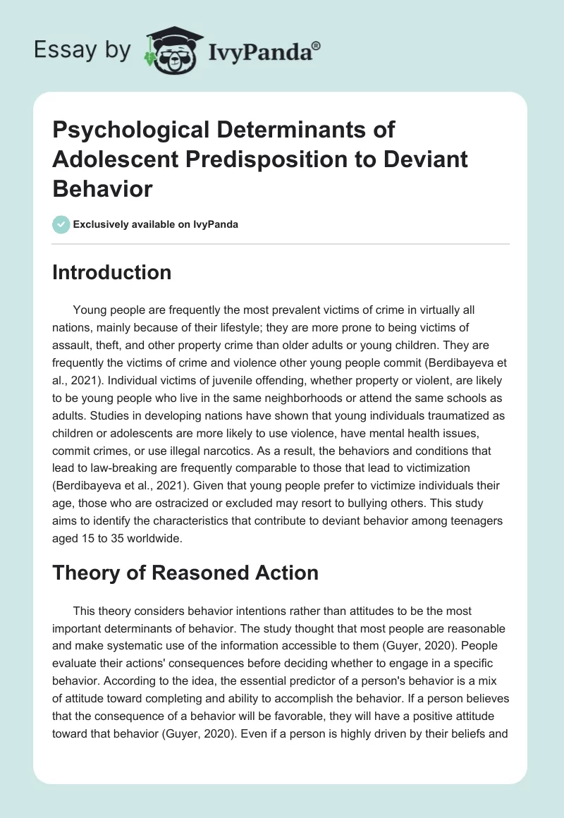 Psychological Determinants of Adolescent Predisposition to Deviant Behavior. Page 1