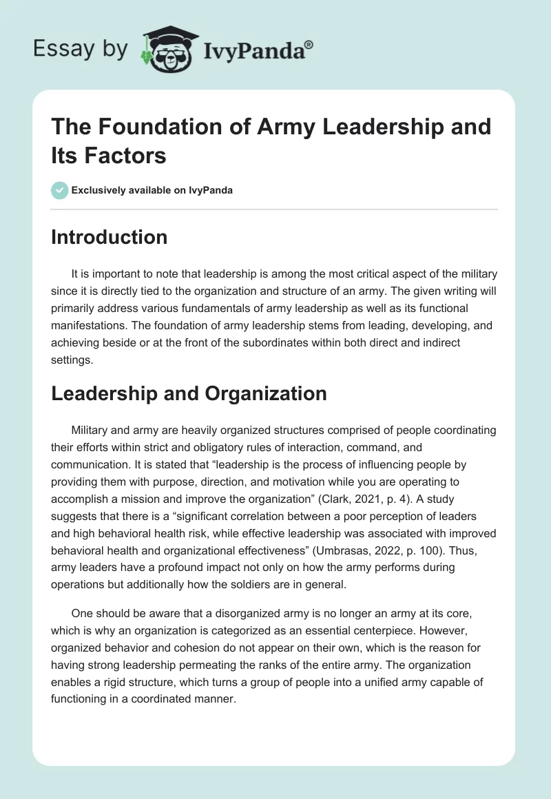 The Foundation of Army Leadership and Its Factors. Page 1