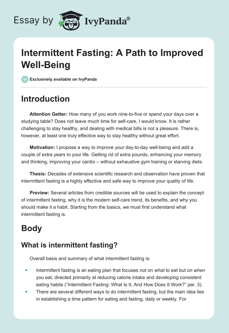 Intermittent Fasting: A Path to Improved Well-Being. Page 1