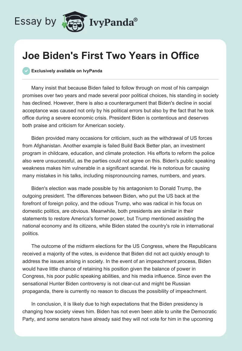 Joe Biden's First Two Years in Office. Page 1